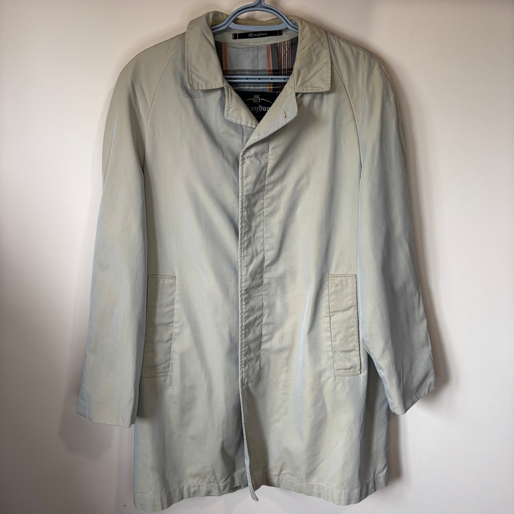 Vintage Croydon Men's R36 Metallic Grey/Cream Raincoat Plaid Lining Trench coat